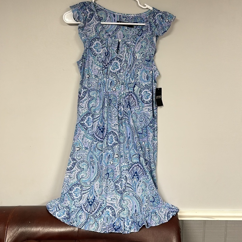 Lauren Ralph Lauren Baby doll Boho dress. Blue and white paisley, S NWT